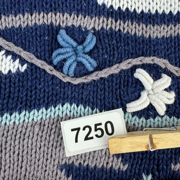 VTG Cafe Blue/White Southwest Aztec Striped Knit Crewneck Sweater Size Medium - Picture 12 of 12